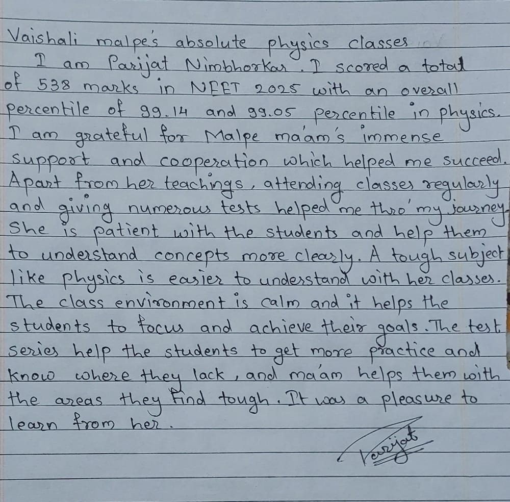 Handwritten Testimonial